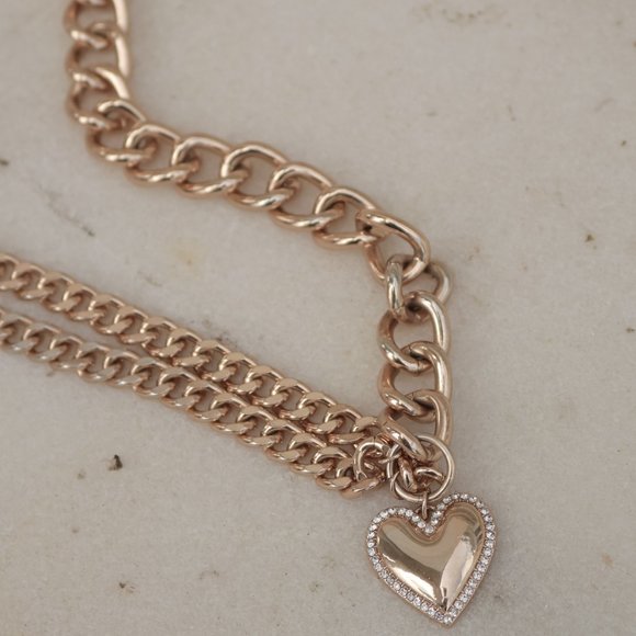 Large Heart 16" Gold and diamond cz Necklace - Picture 3 of 7
